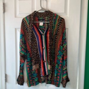 Carole Little vintage Button-Up Shirt size 6 rayon print beaded rayon